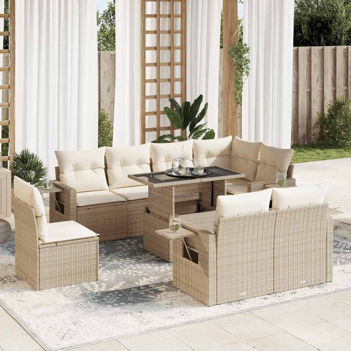 vidaXL Set Divano da Giardino 9 pz con Cuscini Beige in Polyrattan