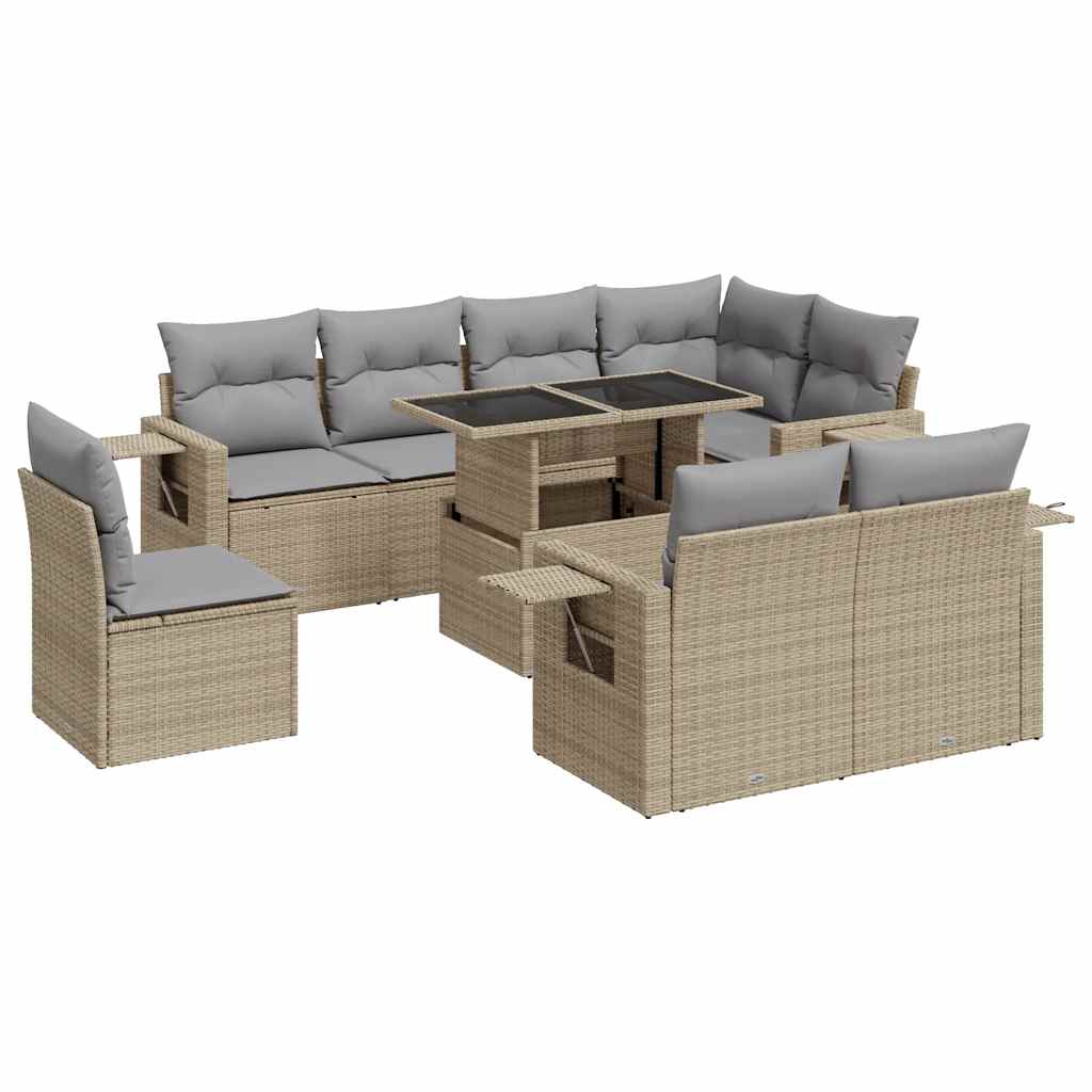 vidaXL Set Divano da Giardino 9 pz con Cuscini Beige in Polyrattan