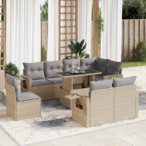 vidaXL Set Divano da Giardino 9 pz con Cuscini Beige in Polyrattan
