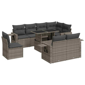 vidaXL Set Divano da Giardino 9 pz con Cuscini Grigio in Polyrattan