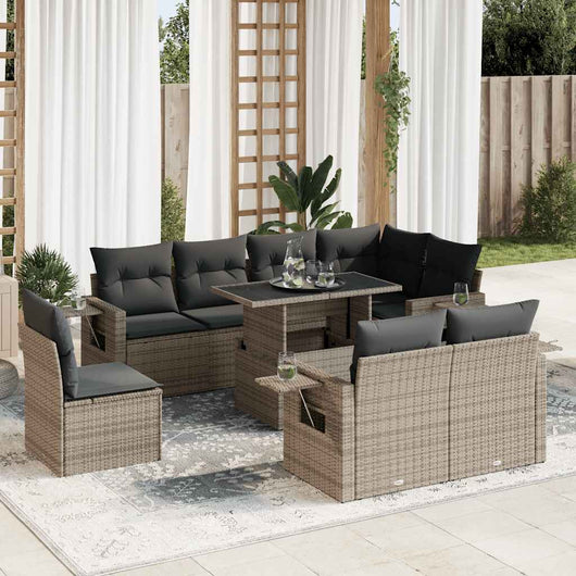vidaXL Set Divano da Giardino 9 pz con Cuscini Grigio in Polyrattan