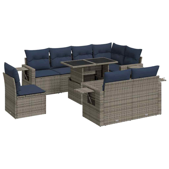 vidaXL Set Divani Giardino 9 pz con Cuscini Grigio Polyrattan