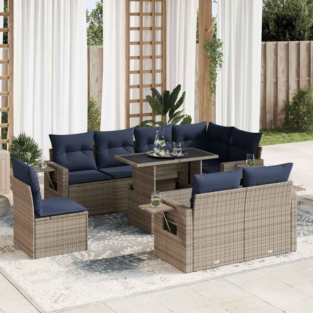 vidaXL Set Divani Giardino 9 pz con Cuscini Grigio Polyrattan