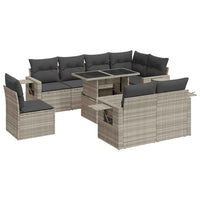 vidaXL Set Divano da Giardino 9pz con Cuscini Grigio Chiaro Polyrattan