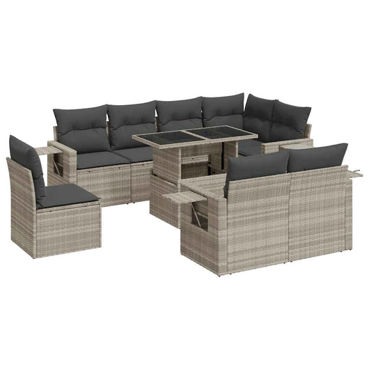 vidaXL Set Divano da Giardino 9pz con Cuscini Grigio Chiaro Polyrattan
