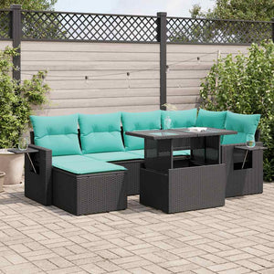 Set Divani da Giardino con Cuscini 7pz Nero Polyrattan Acacia 3326508