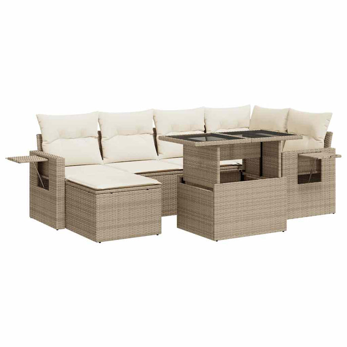 vidaXL Set Divani da Giardino 7 pz con Cuscini Beige in Polyrattan