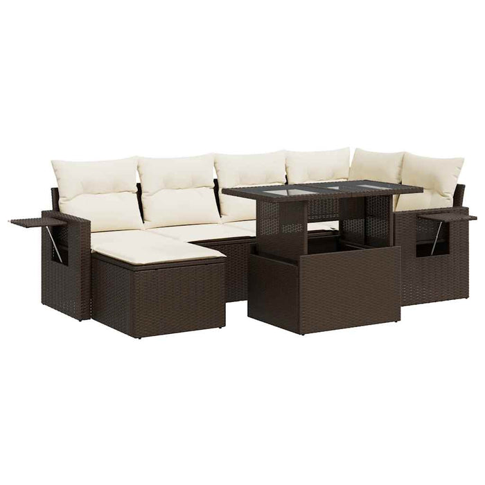 vidaXL Set Divani da Giardino 7 pz con Cuscini Marrone in Polyrattan