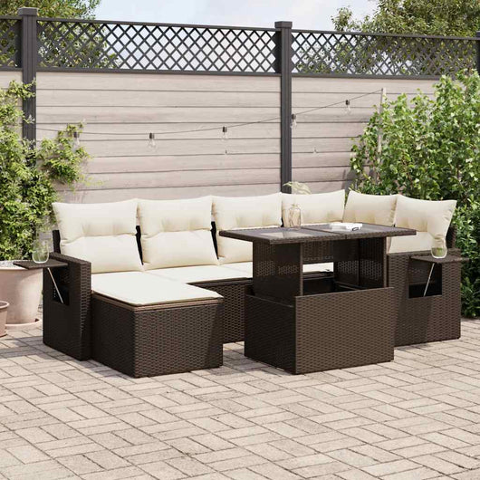 vidaXL Set Divani da Giardino 7 pz con Cuscini Marrone in Polyrattan