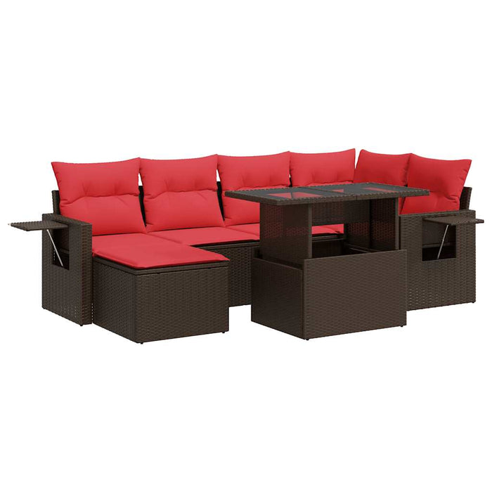 vidaXL Set Divani Giardino 7 pz con Cuscini Marrone Polyrattan Acacia