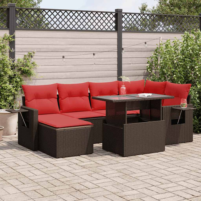 vidaXL Set Divani Giardino 7 pz con Cuscini Marrone Polyrattan Acacia