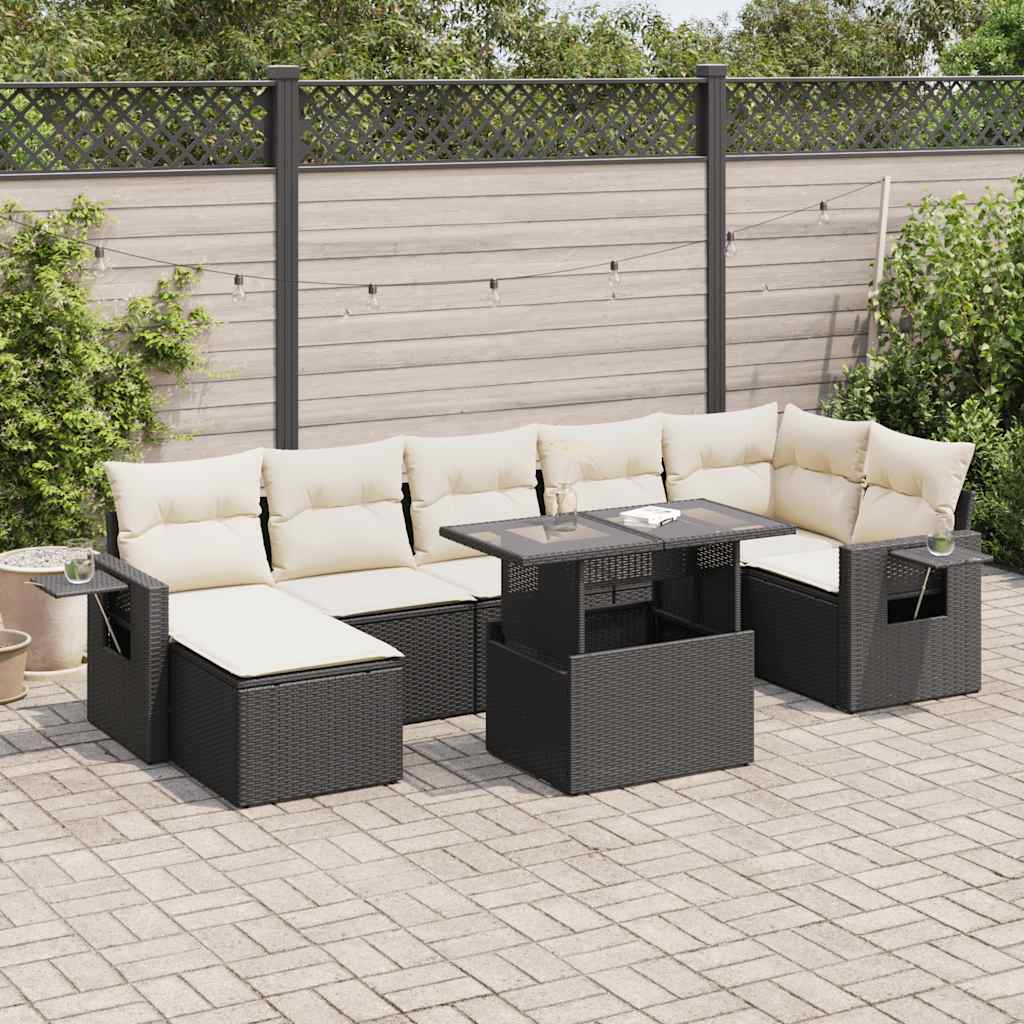 vidaXL Set Divani da Giardino con Cuscini 8 pz Nero in Polyrattan