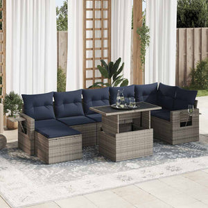vidaXL Set Divano da Giardino 8pz con Cuscini Grigio Polyrattan Acacia