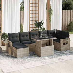 vidaXL Set Divano da Giardino 8pz con Cuscini Grigio Chiaro Polyrattan