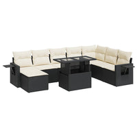 Set Divani da Giardino 9 pz con Cuscini Nero in Polyrattan