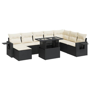 Set Divani da Giardino 9 pz con Cuscini Nero in Polyrattan