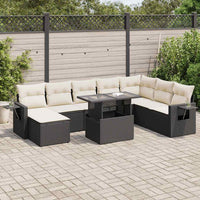 Set Divani da Giardino 9 pz con Cuscini Nero in Polyrattan