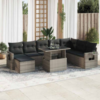 Set Divano da Giardino 9 pz con Cuscini Grigio in Polyrattan