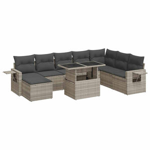 Set Divano da Giardino 9pz con Cuscini Grigio Chiaro Polyrattan