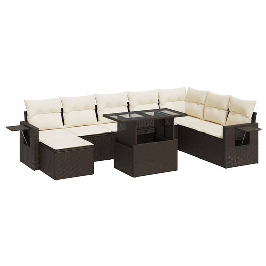vidaXL Set Divani da Giardino 9pz con Cuscini Marrone in Polyrattan