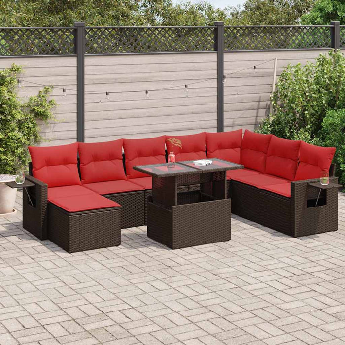 vidaXL Set Divani Giardino 9 pz con Cuscini Marrone Polyrattan Acacia