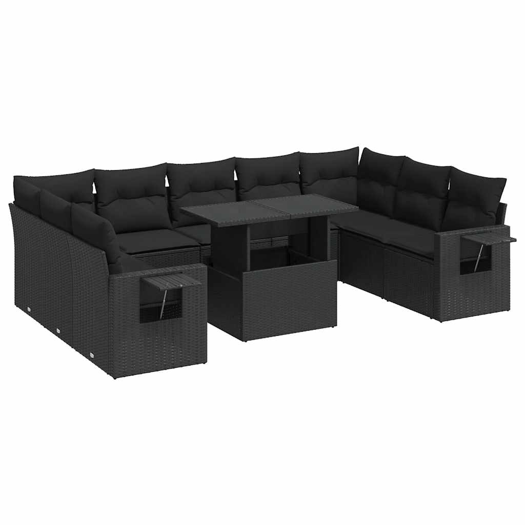 vidaXL Set Divani da Giardino 10pz con Cuscini in Polyrattan Nero