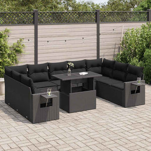 Set Divani da Giardino 10pz con Cuscini in Polyrattan Nero 3326536