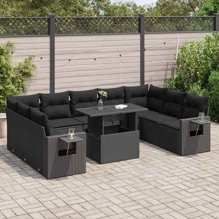 vidaXL Set Divani da Giardino 10pz con Cuscini in Polyrattan Nero