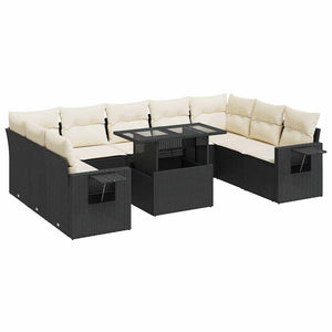 vidaXL Set Divani da Giardino 10pz con Cuscini in Polyrattan Nero