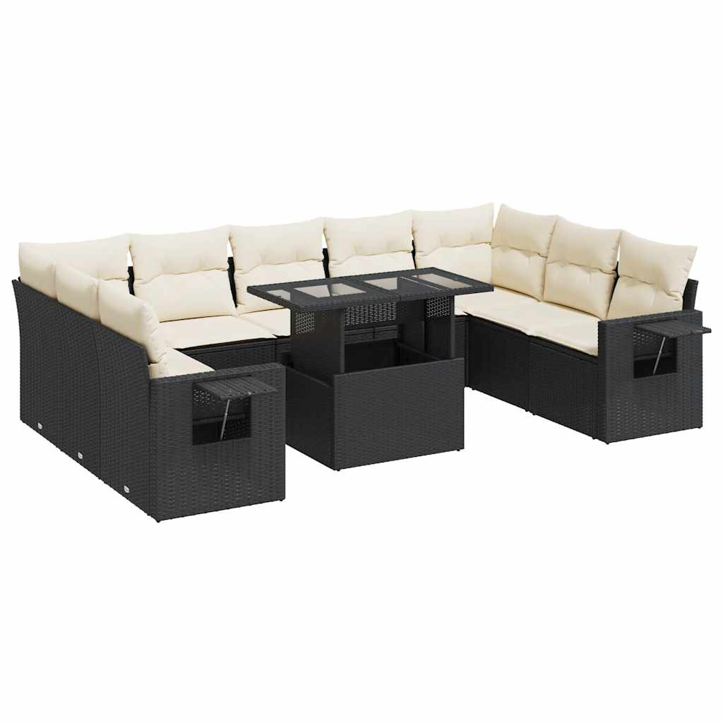 Set Divani da Giardino 10pz con Cuscini in Polyrattan Nero 3326537