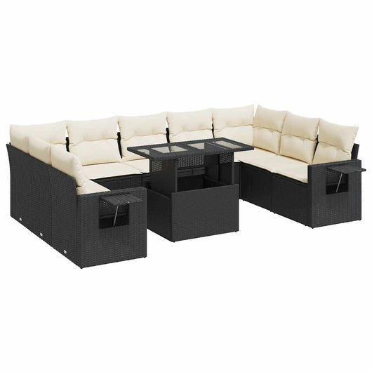 Set Divani da Giardino 10pz con Cuscini in Polyrattan Nero 3326537