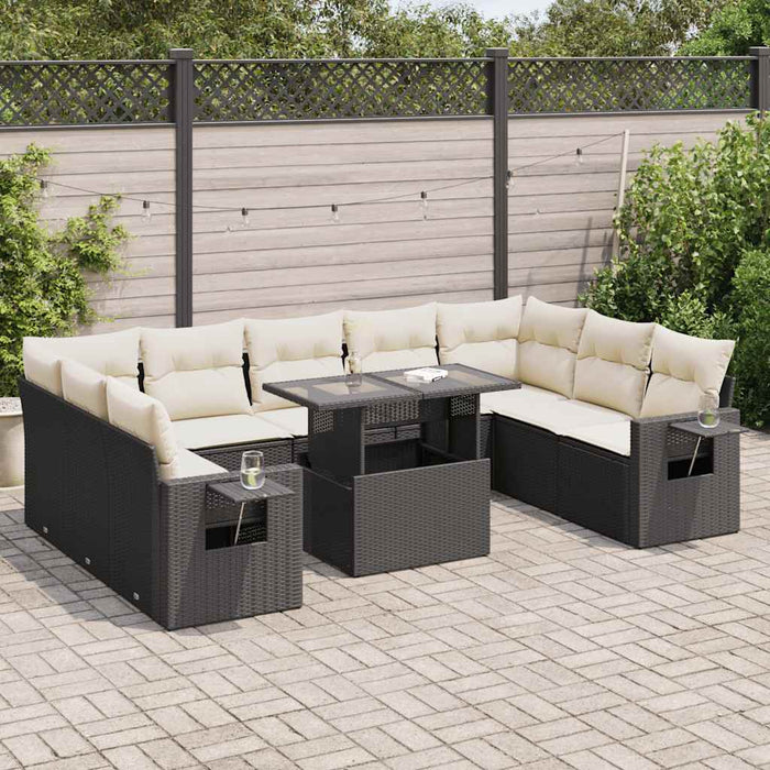 Set Divani da Giardino 10pz con Cuscini in Polyrattan Nero 3326537