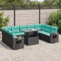 Set Divani Giardino 10pz con Cuscini Nero in Polyrattan Acacia 3326538