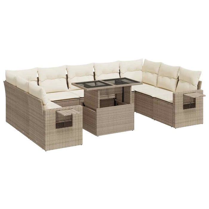 Set Divano da Giardino 10 pz con Cuscini Beige in Polyrattan 3326539