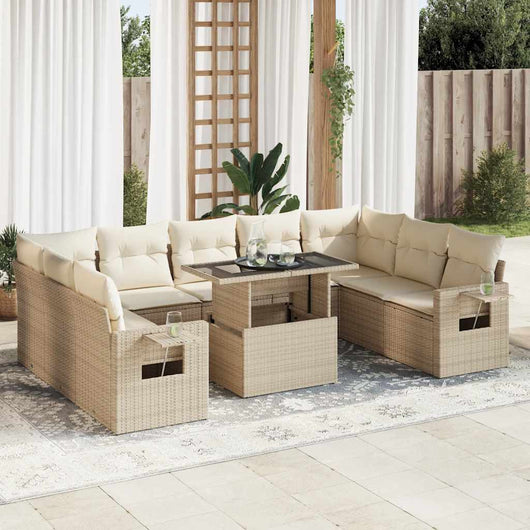 Set Divano da Giardino 10 pz con Cuscini Beige in Polyrattan 3326539