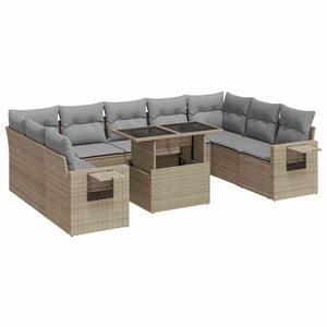 vidaXL Set Divano da Giardino 10 pz con Cuscini Beige in Polyrattan