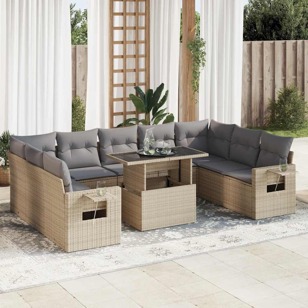 vidaXL Set Divano da Giardino 10 pz con Cuscini Beige in Polyrattan