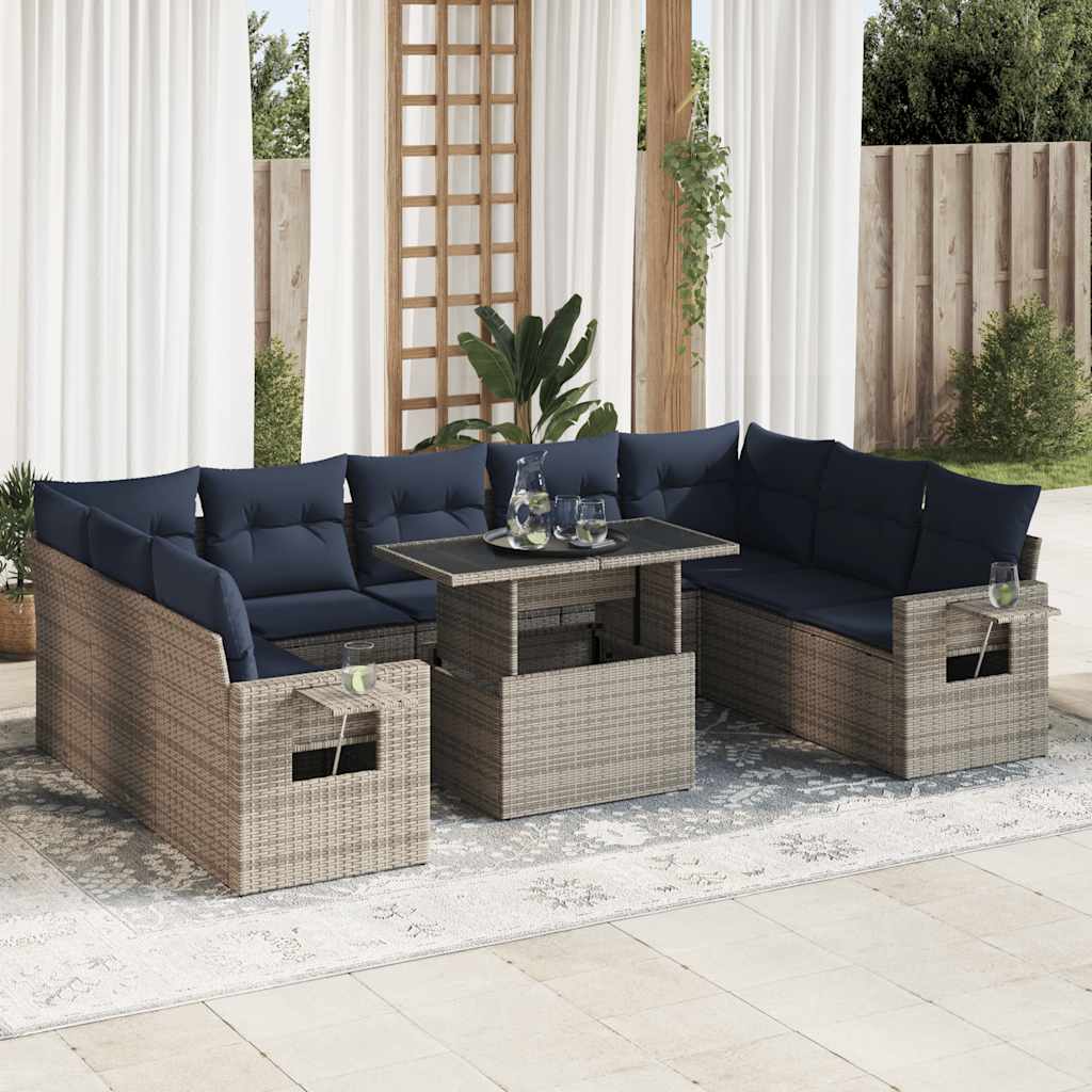 vidaXL Divano Giardino 10 pz con Cuscini Grigio in Polyrattan Acacia
