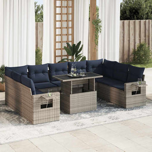 vidaXL Divano Giardino 10 pz con Cuscini Grigio in Polyrattan Acacia