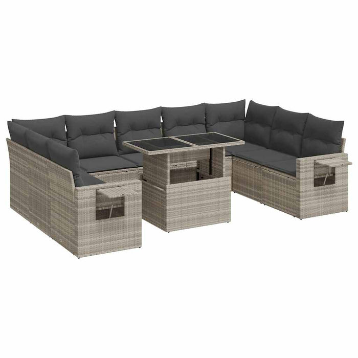 vidaXL Set Divano Giardino 10 pz con Cuscini Grigio Chiaro Polyrattan