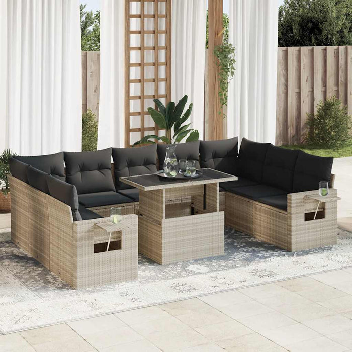 vidaXL Set Divano Giardino 10 pz con Cuscini Grigio Chiaro Polyrattan