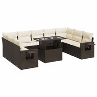 Set Divani da Giardino 10pz con Cuscini in Polyrattan Marrone