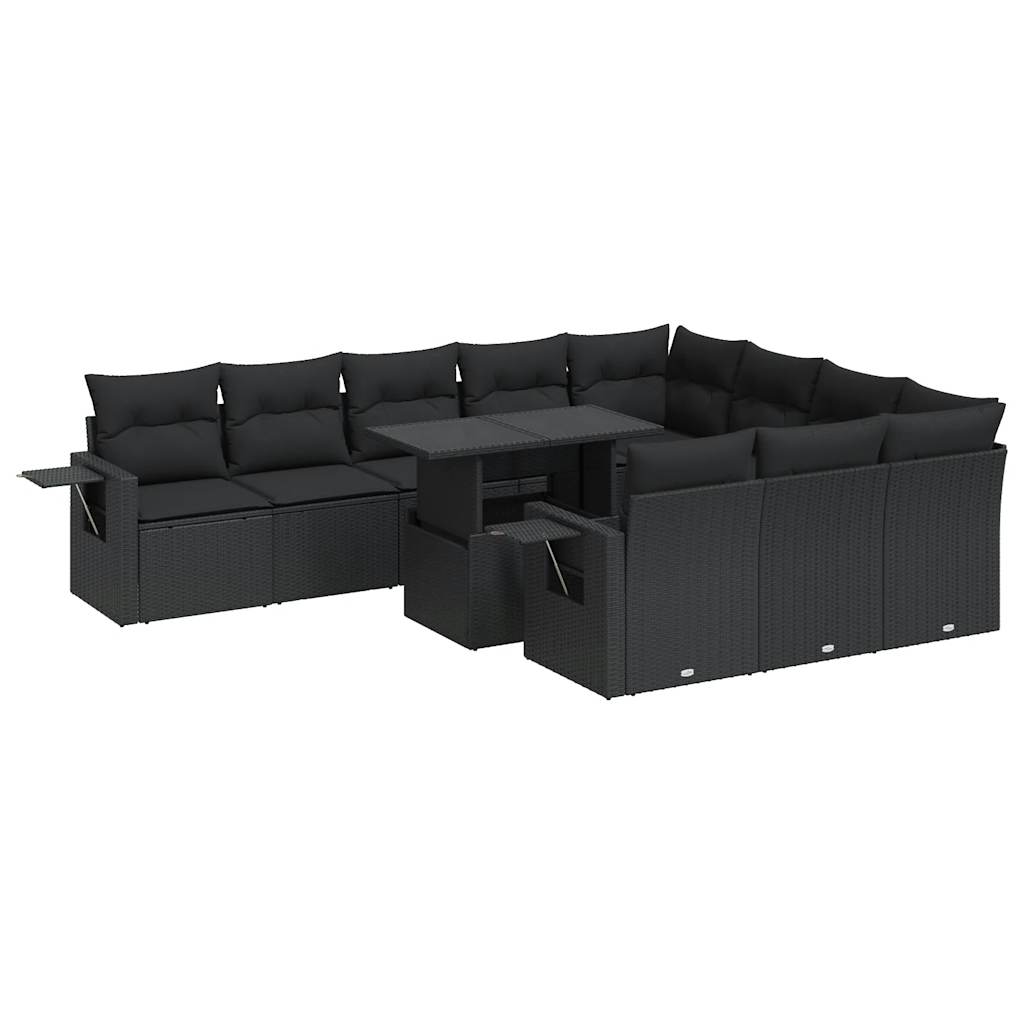 Set Divani da Giardino 11 pz con Cuscini in Polyrattan Nero