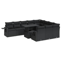 Set Divani da Giardino 11 pz con Cuscini in Polyrattan Nero