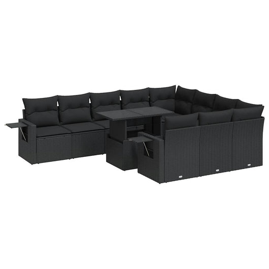 Set Divani da Giardino 11 pz con Cuscini in Polyrattan Nero