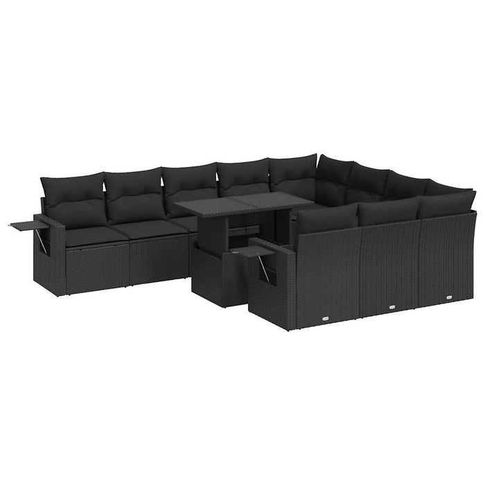 Set Divani da Giardino 11 pz con Cuscini in Polyrattan Nero