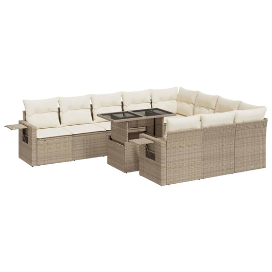 vidaXL Set Divani da Giardino 11 pz con Cuscini Beige in Polyrattan