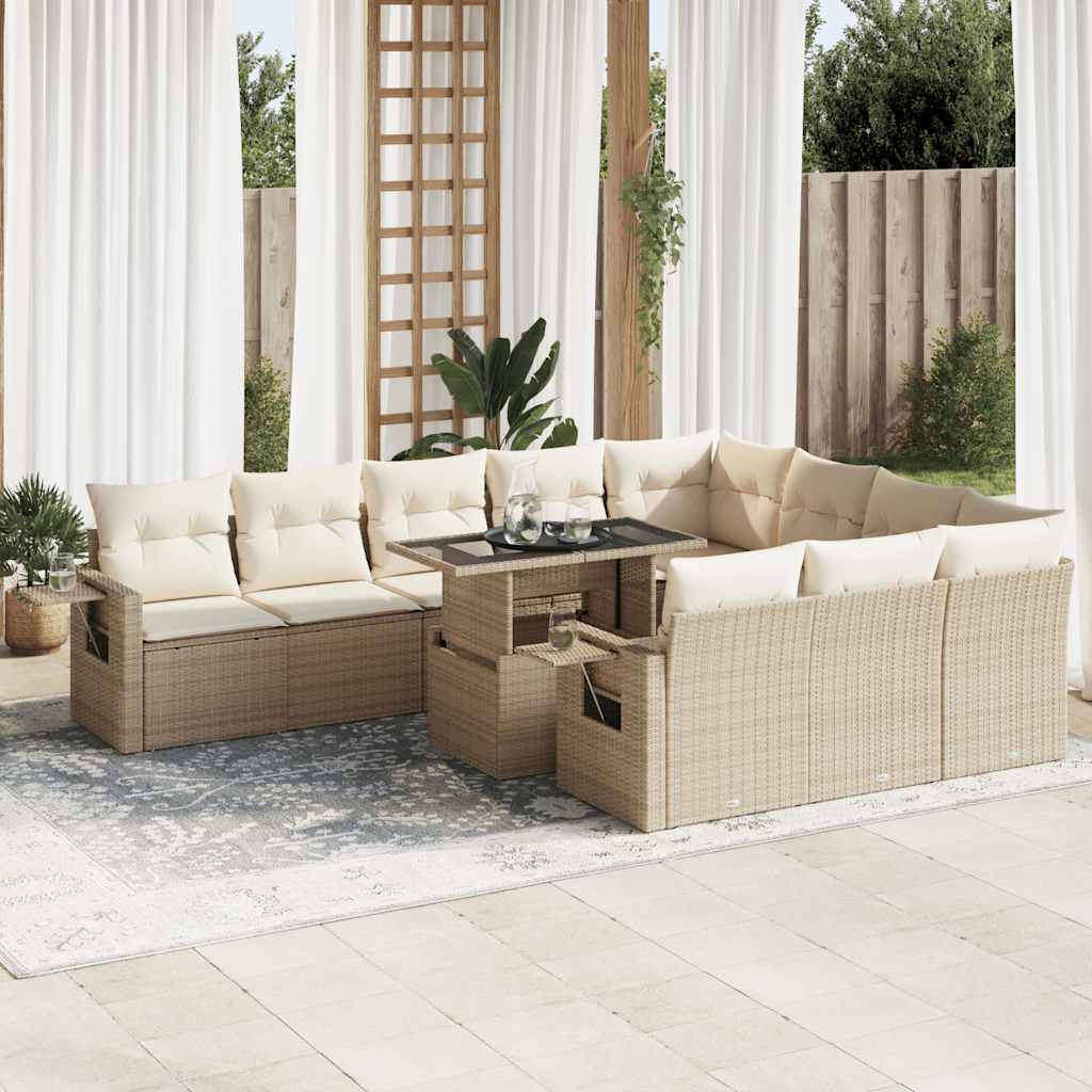 vidaXL Set Divani da Giardino 11 pz con Cuscini Beige in Polyrattan