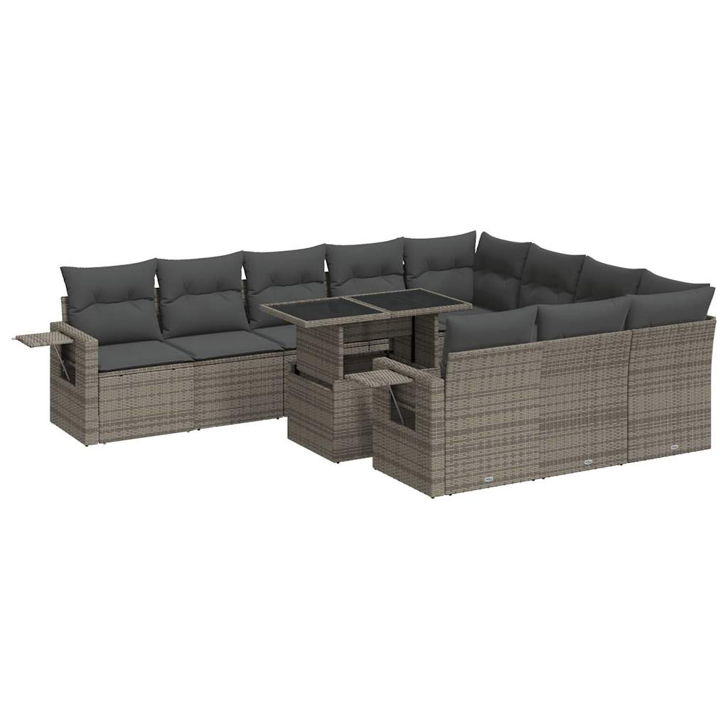 Set Divani da Giardino 11 pz con Cuscini in Polyrattan Grigio 3326551