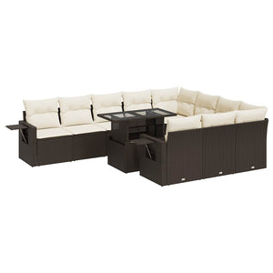 vidaXL Set Divani da Giardino 11 pz con Cuscini Polyrattan Marrone